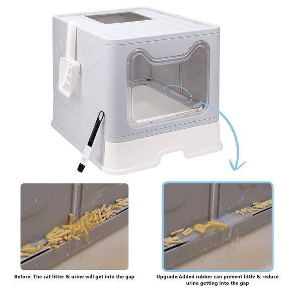 Foldable Cat Litter Box -Large Top Entry Anti-Splashing & Spacious and Scoop - Picture 3 of 10